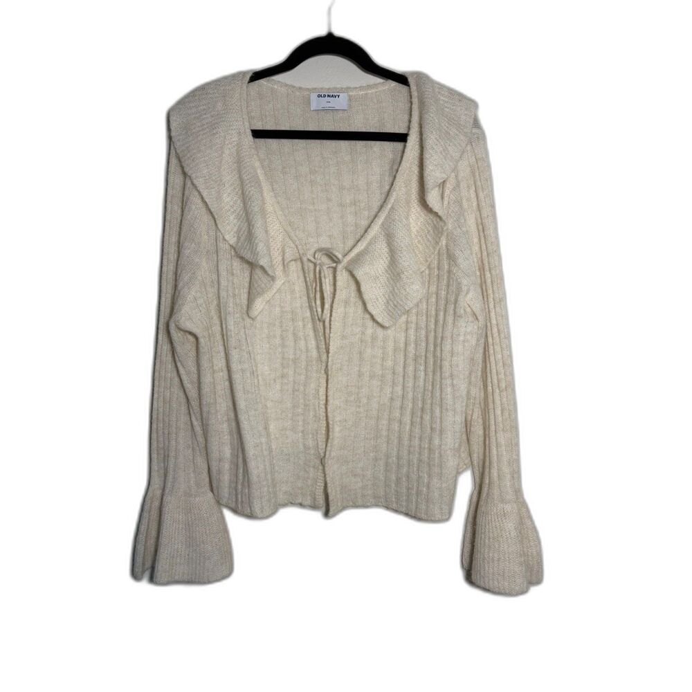 Old Navy XXL Oatmeal Wool Blend Flounce Tie Front Cardigan
